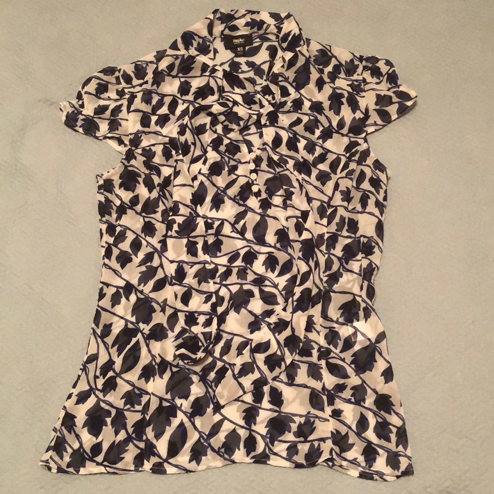 Mossimo | Blue & White Floral Sheer Blouse
